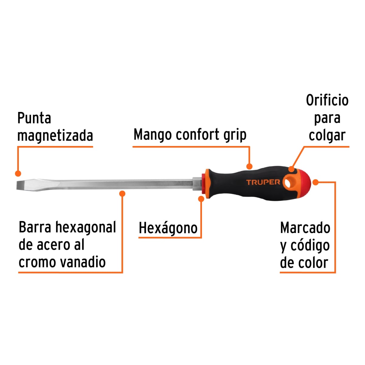 Desarmador plano 3/8´´ x 8´´ mango Comfort Grip, Truper2