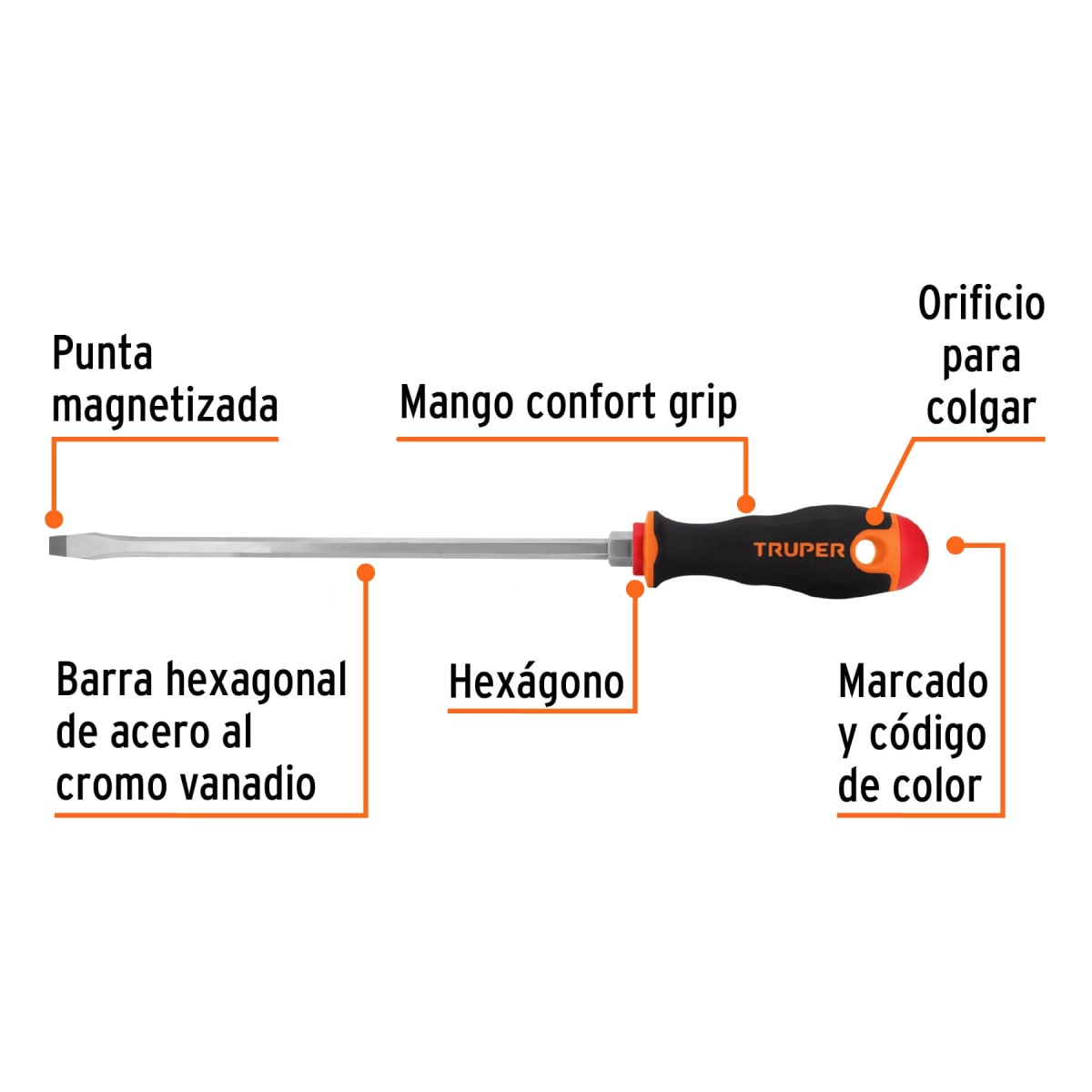 Desarmador plano 5/16´´ x 10´´ mango Comfort Grip, Truper2