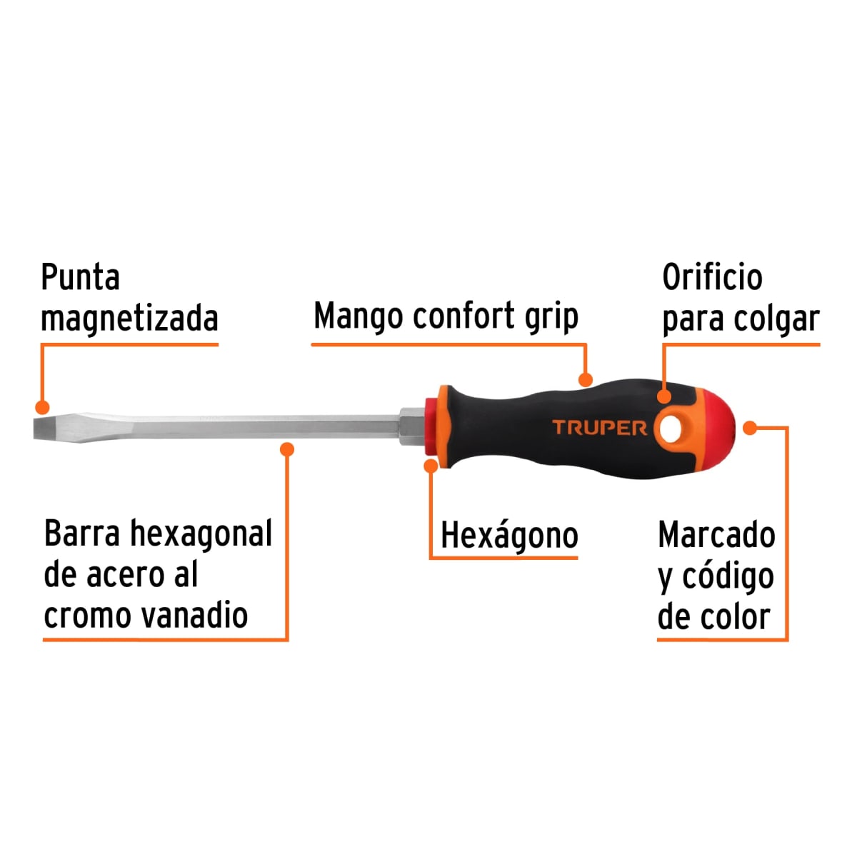 Desarmador plano 5/16´´ x 6´´ mango Comfort Grip, Truper2