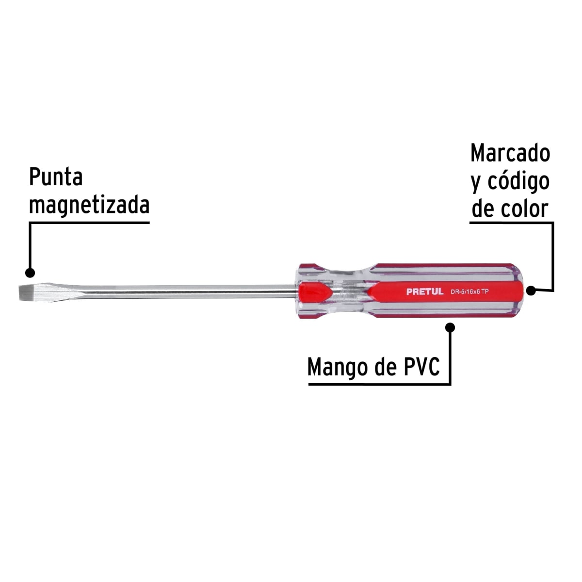 Desarmador plano 5/16 x 6'' mango de pvc. pretul2