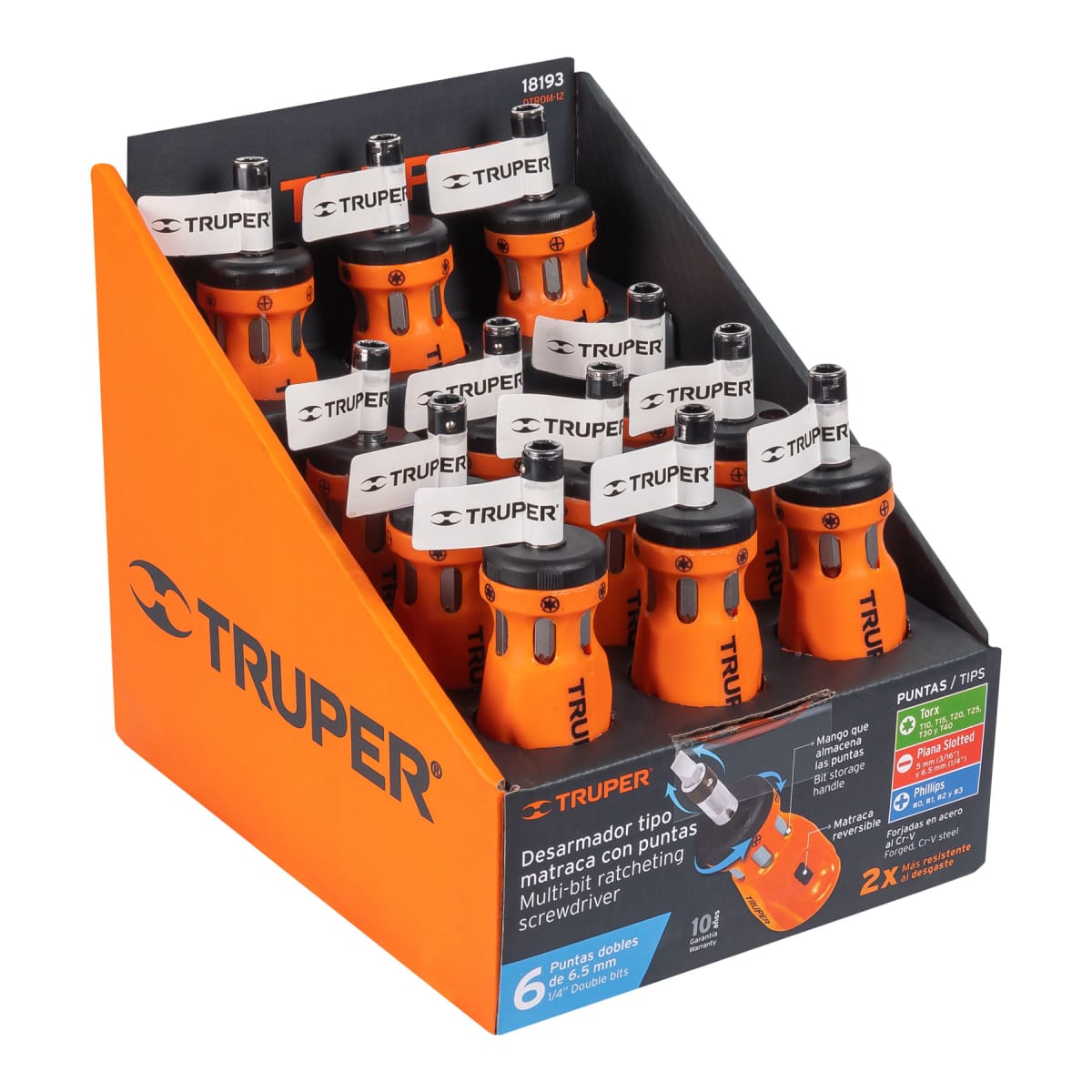 Desarmador tipo trompo con matraca y 6 puntas dobles Truper3