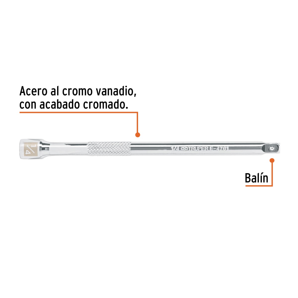 Extensión de 6'' para ratchet, para dados encastre 1/4'' Truper2