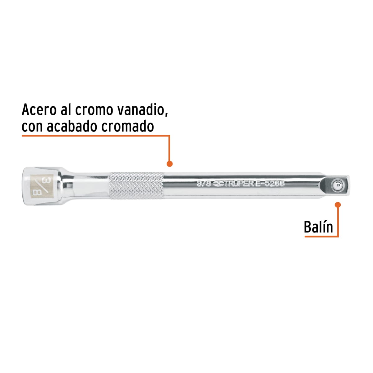 Extensión de 6'' para ratchet para dados encastre 3/8'' Truper2