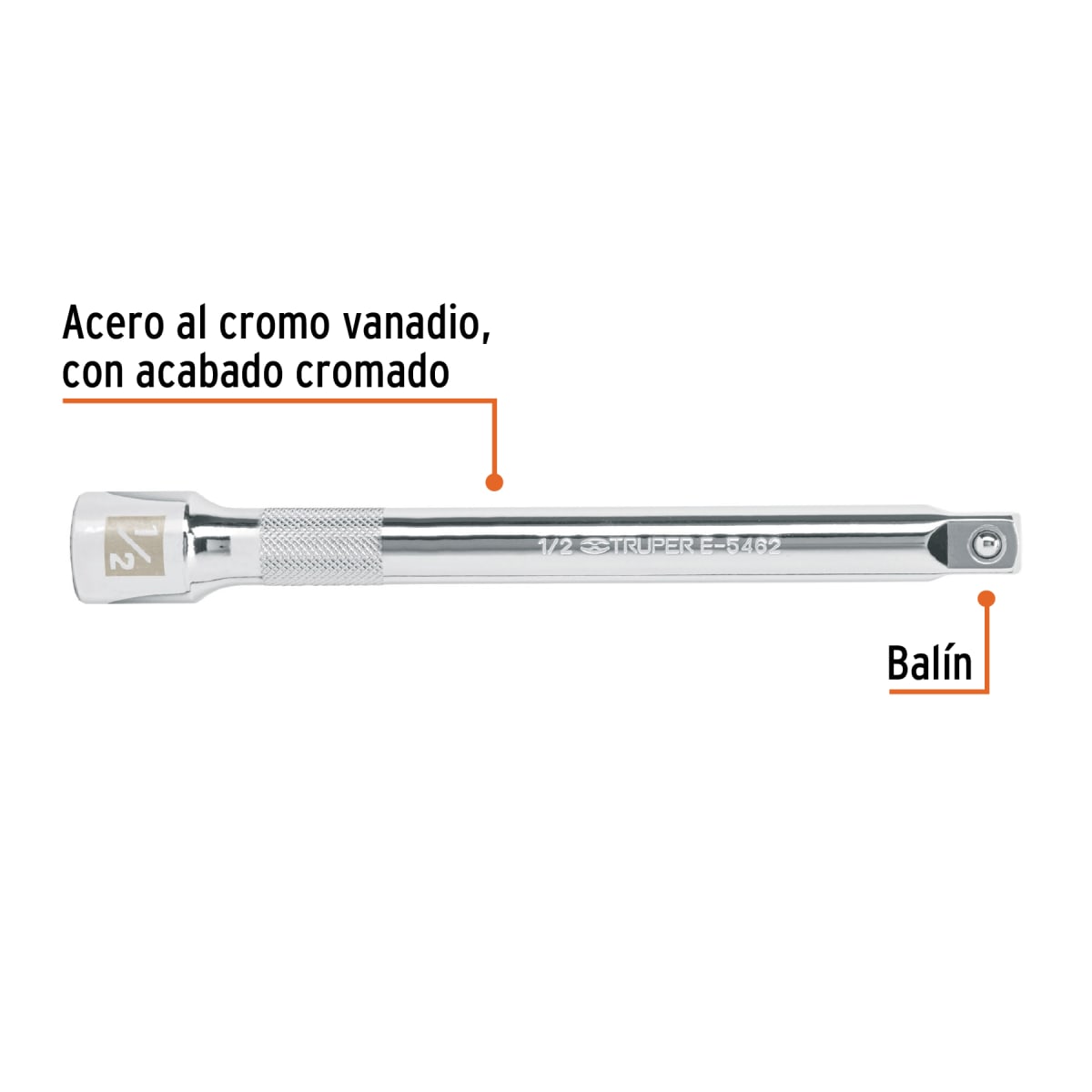 Extensión de 8'' para ratchet para dados encastre 1/2'' Truper2
