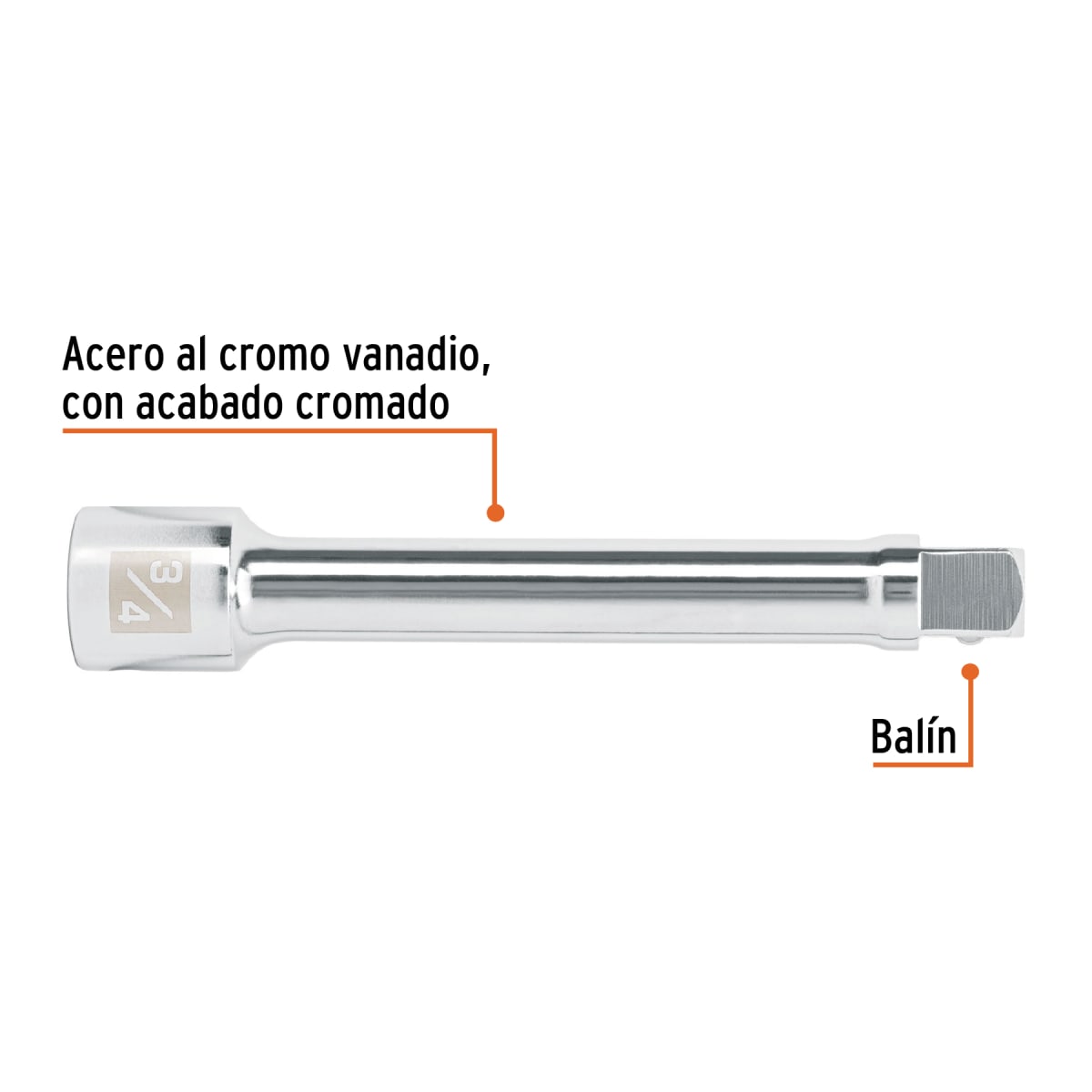 Extensión de 8´´ para ratchet, para dados encastre 3/4´´ Truper2