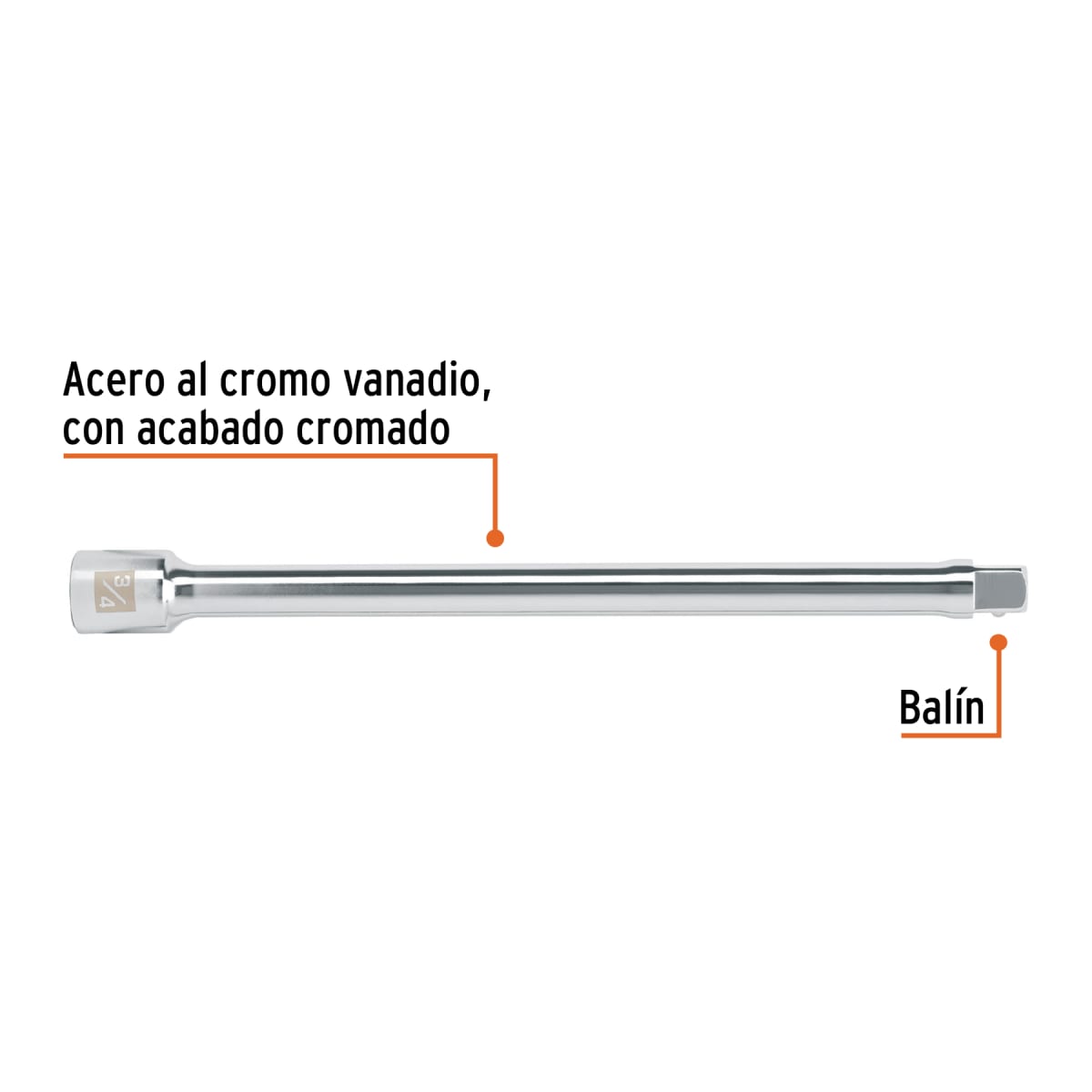 Extensión de 16´´ para ratchet, para dados encastre 3/4´´ Truper2