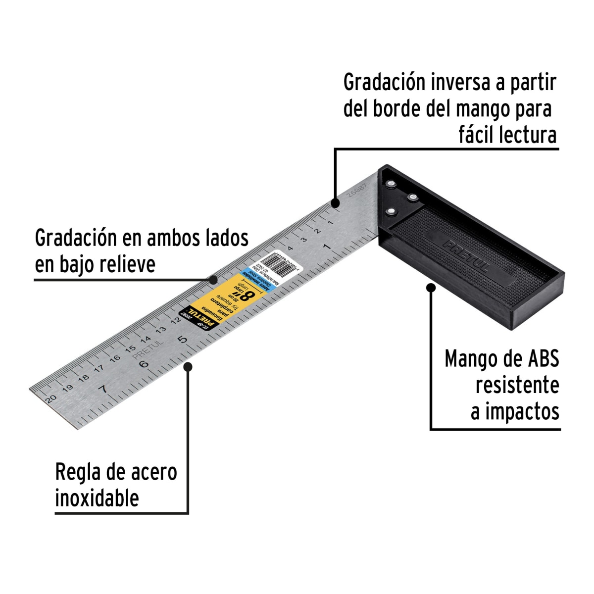 Escuadra 8' para carpintero, Pretul2