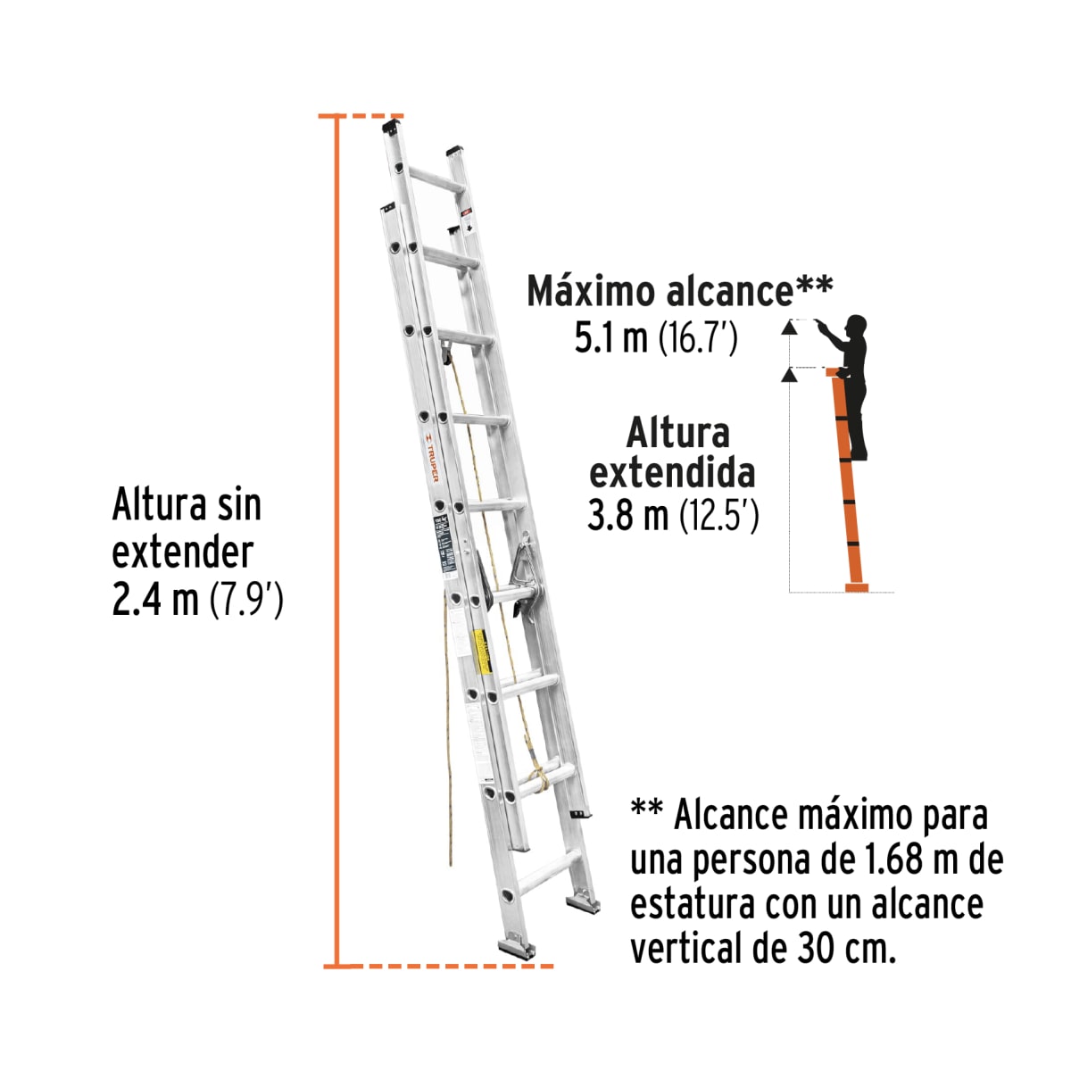 Escalera Telescópica 16 peldaños Soporta 150 Kg Truper4