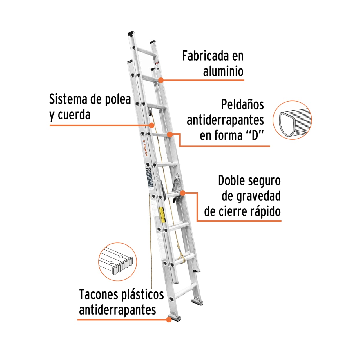 Escalera Telescópica 16 peldaños Soporta 150 Kg Truper5