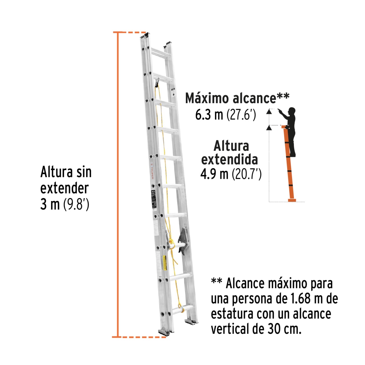 Escalera Telescópica 20 peldaños Soporta 150 Kg Truper2