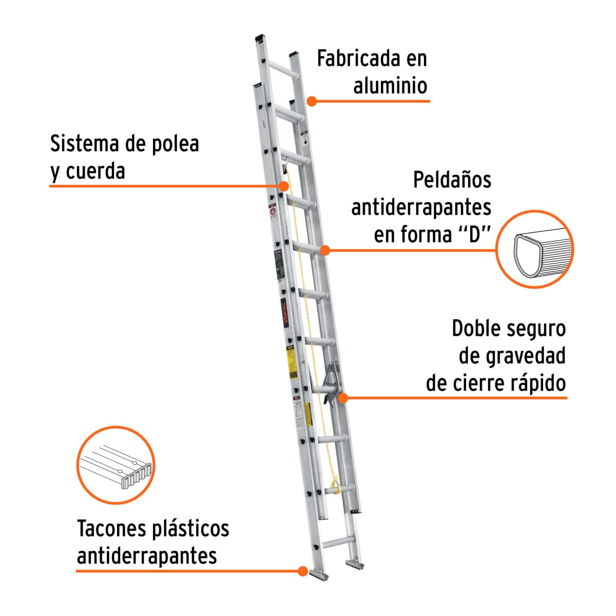 Combo Escalera Telescópica 20 Pasos y arnés de Seguridad de Línea de vida Truper3
