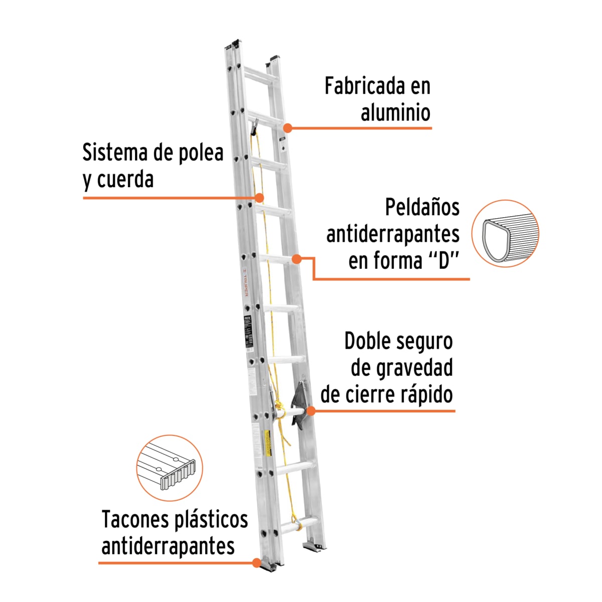 Escalera Telescópica 20 peldaños Soporta 150 Kg Truper3