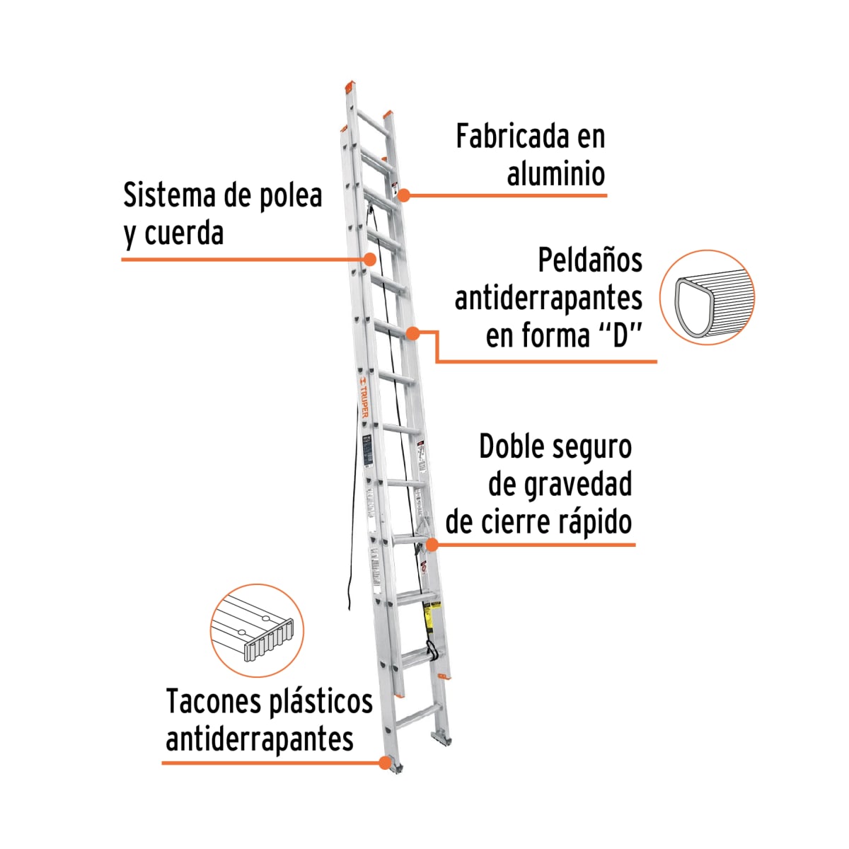 Escalera de extensión, tipo II, 20 peldaños, Truper3