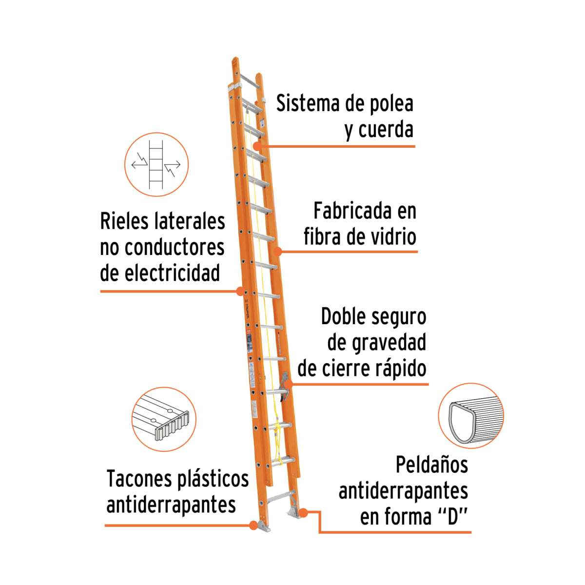 Escalera telescópica fibra de vidrio 20 peldaños Truper3