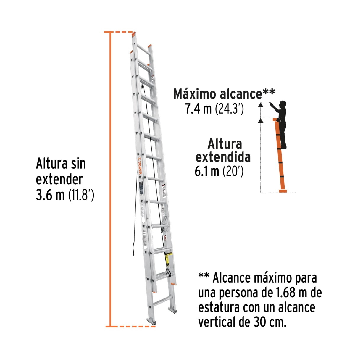 Escalera Telescópica 24 peldaños Soporta 175 Kg Truper2