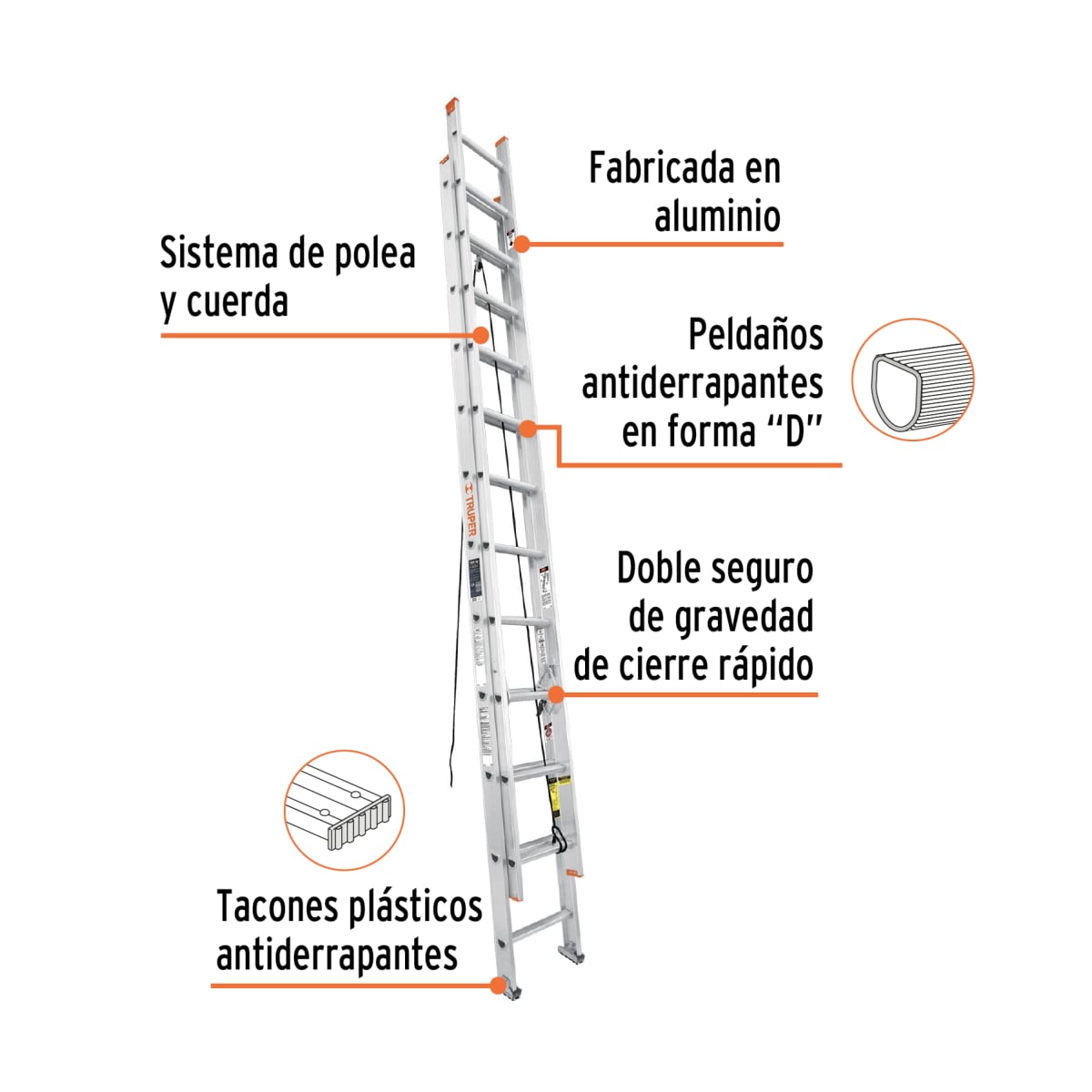Escalera Telescópica 24 peldaños Soporta 175 Kg Truper3