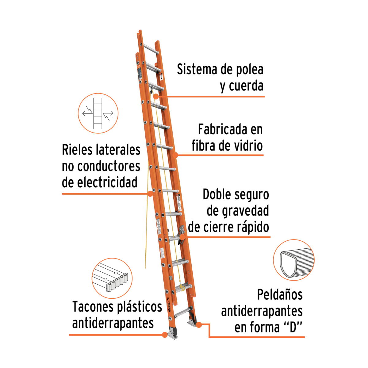 Escalera telescópica fibra de vidrio 24 peldaños Truper3