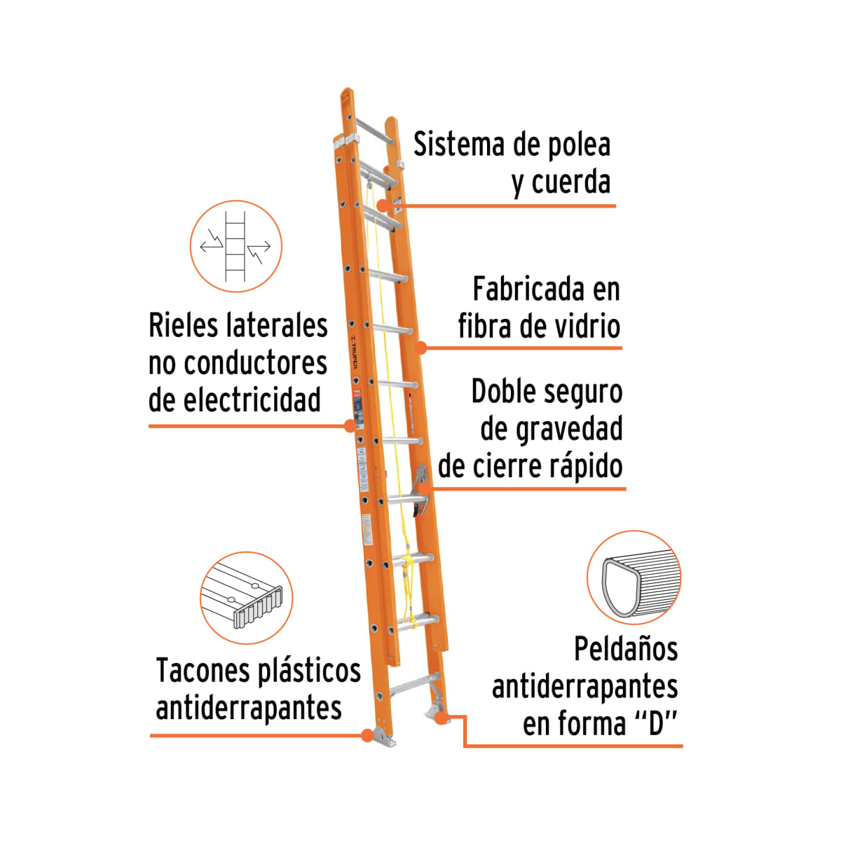 Escalera telescópica fibra de vidrio 28 peldaños Truper3