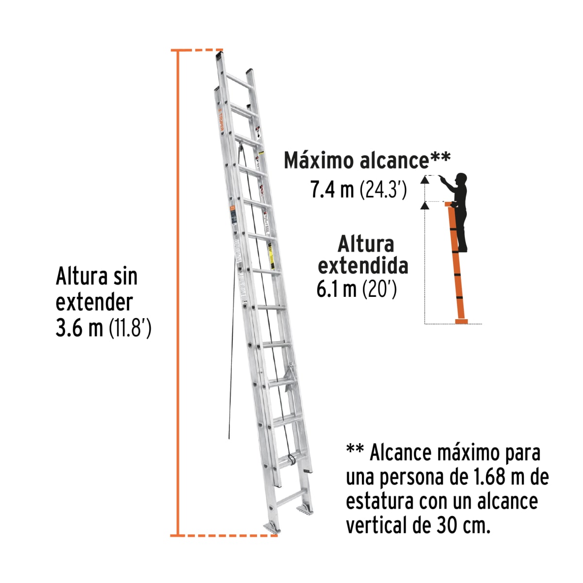 Escalera Telescópica 24 peldaños Soporta 150 Kg Truper | Ferremax, image size:1200x1200