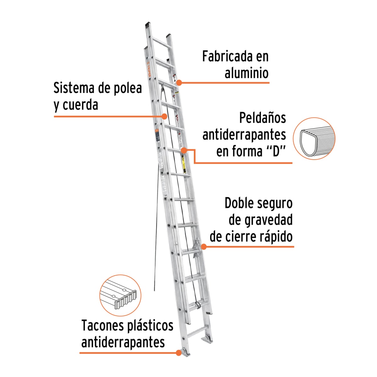 Escalera Telescópica 24 peldaños Soporta 150 Kg Truper4