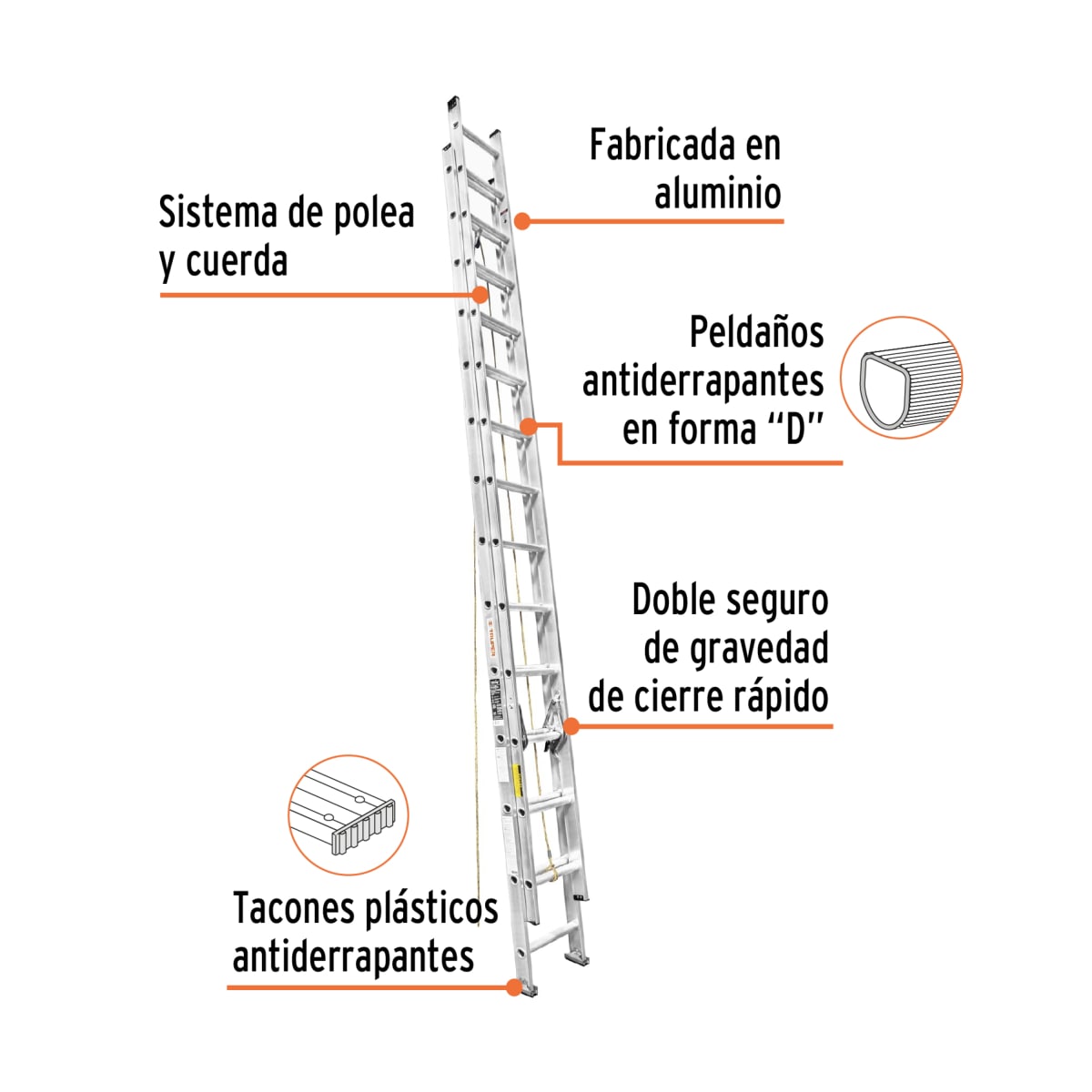 Escalera Telescópica 28 peldaños Soporta 150 Kg Truper5