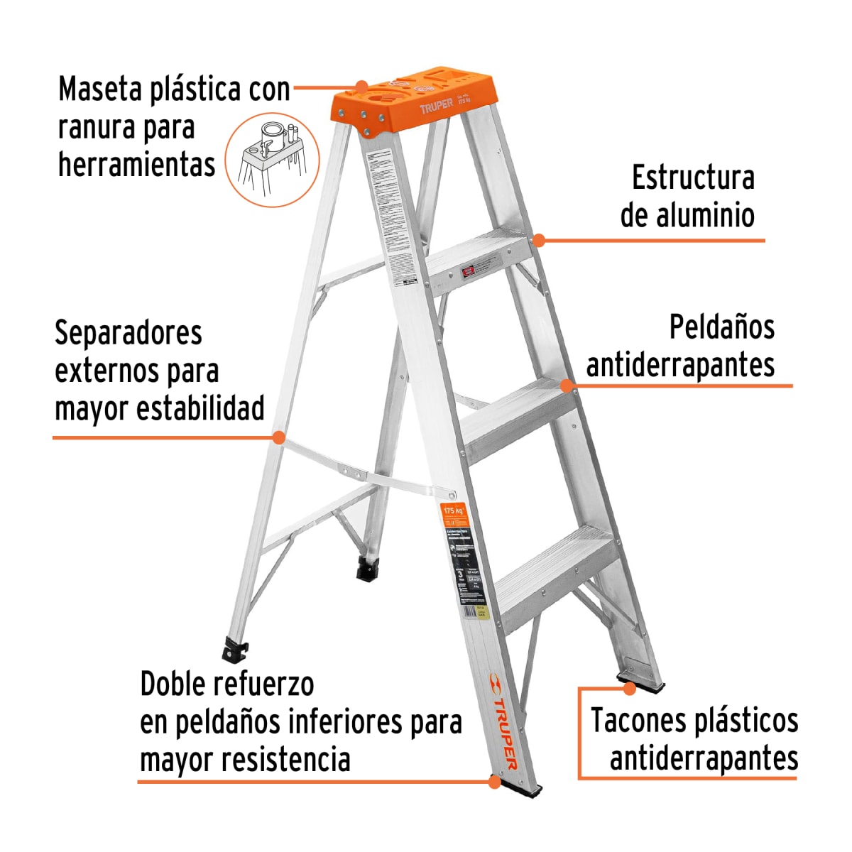 Escalera Tipo Tijera 3 Peldaños Soporta 175 Kg Truper4
