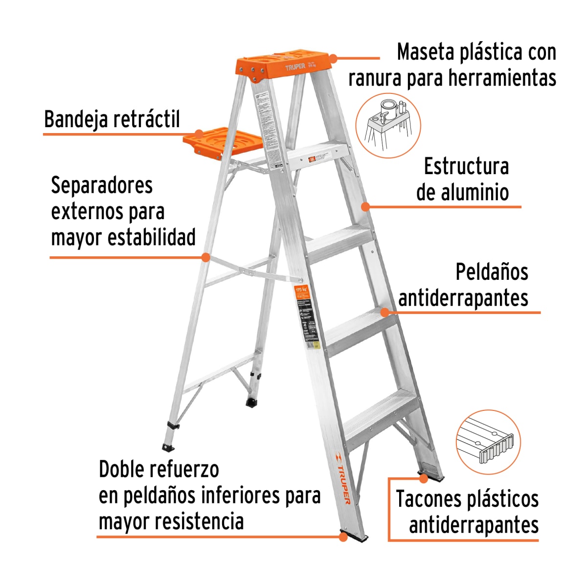 Escalera Tipo Tijera 4 Peldaños Soporta 175 Kg Truper4