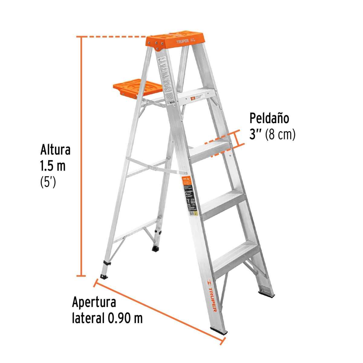 Escalera Tipo Tijera 4 Peldaños Soporta 175 Kg Truper3