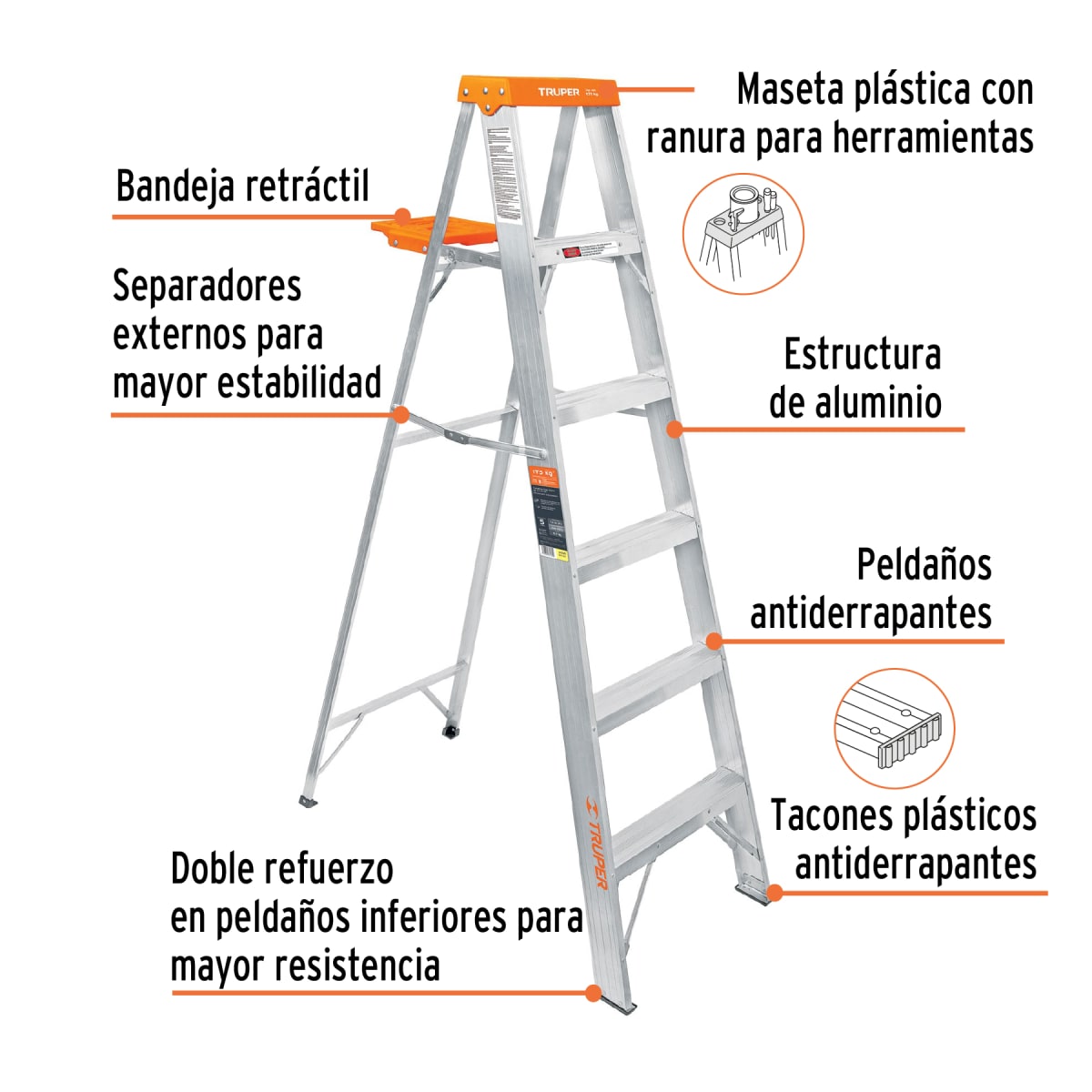 Escalera Tipo Tijera 5 Peldaños Soporta 175 Kg Truper4