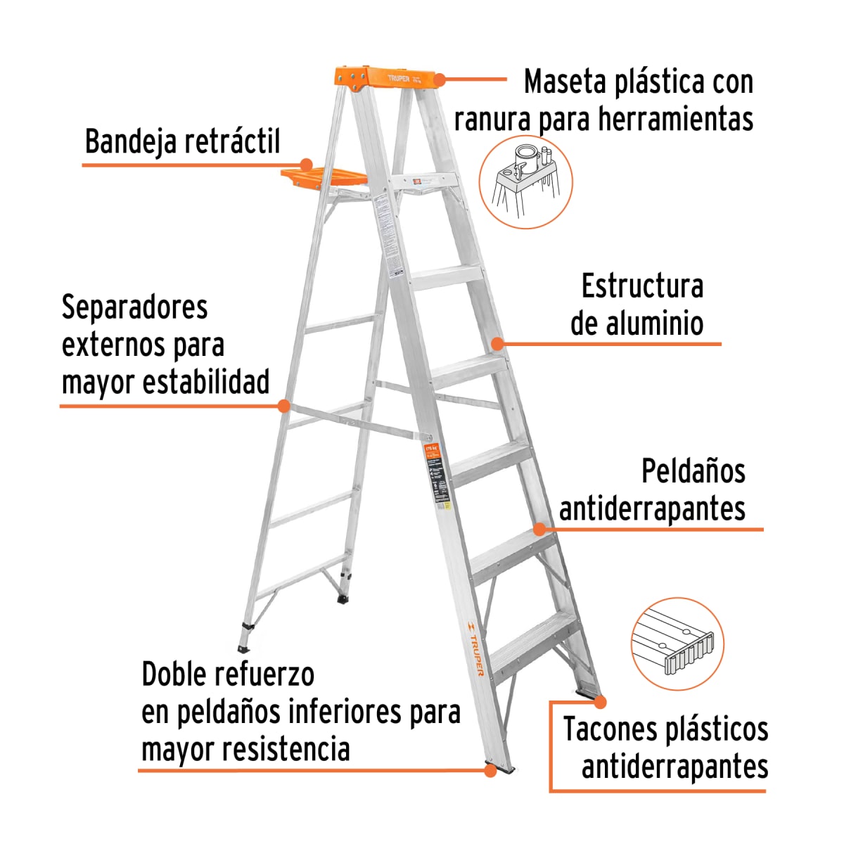Escalera Tipo Tijera 6 Peldaños Soporta 175 Kg Truper4