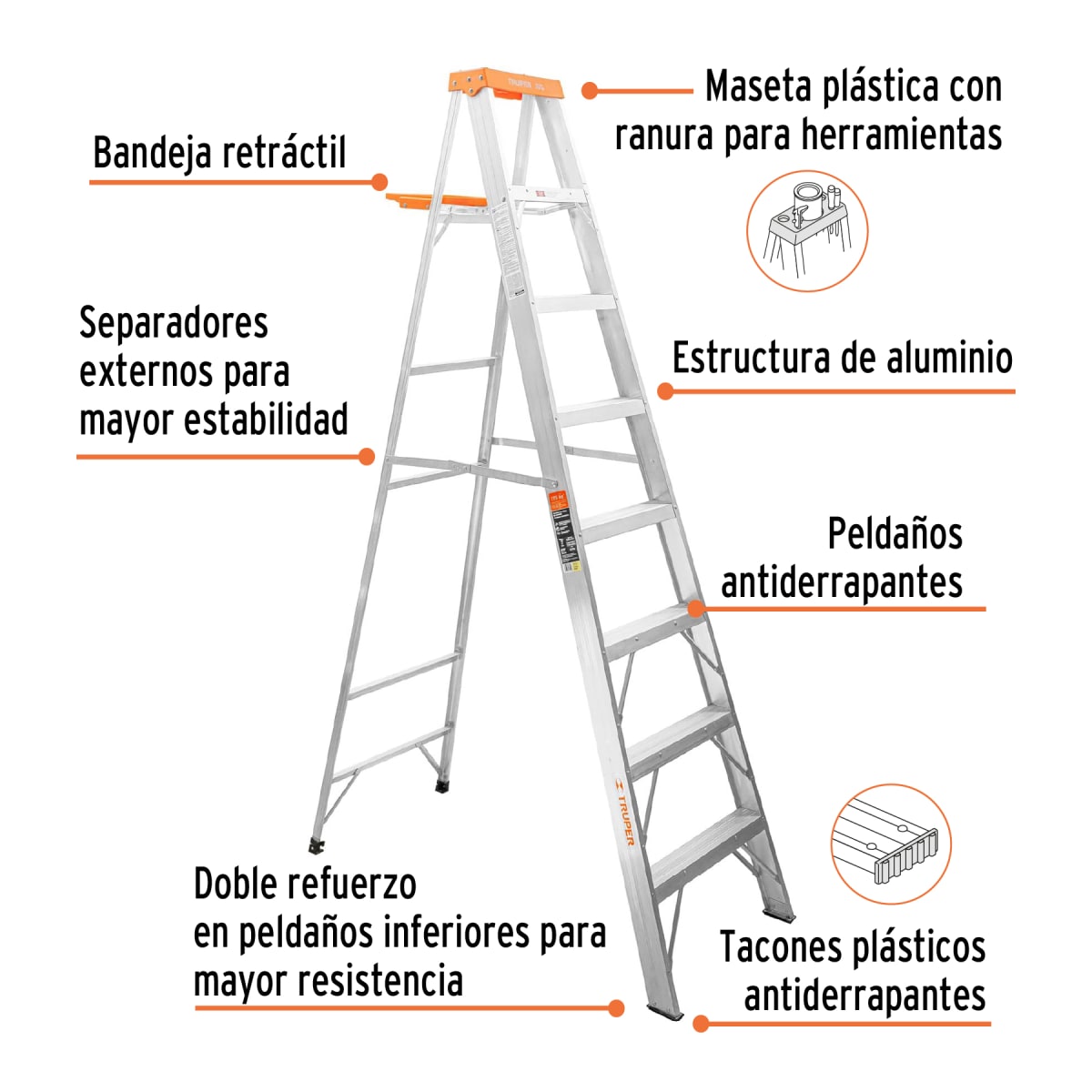 Escalera Tipo Tijera 7 Peldaños Soporta 175 Kg Truper4