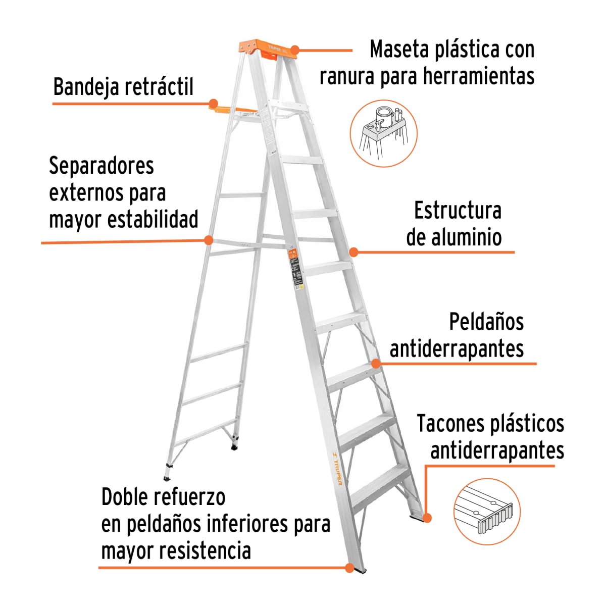 Escalera Tipo Tijera 8 Peldaños Soporta 175 Kg Truper4