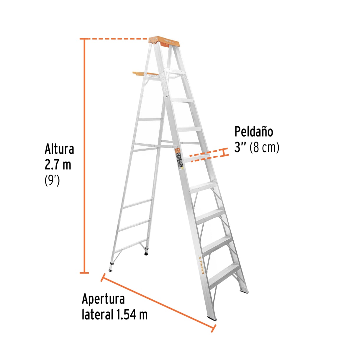 Escalera Tipo Tijera 8 Peldaños Soporta 175 Kg Truper3