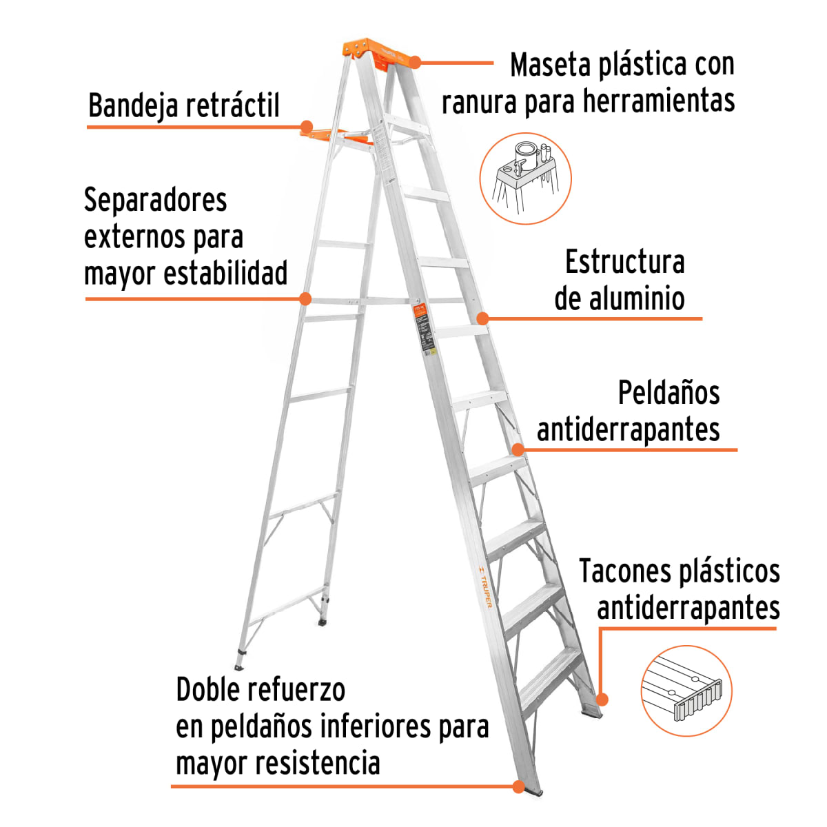 Escalera Tipo Tijera 9 Peldaños Soporta 175 Kg Truper4