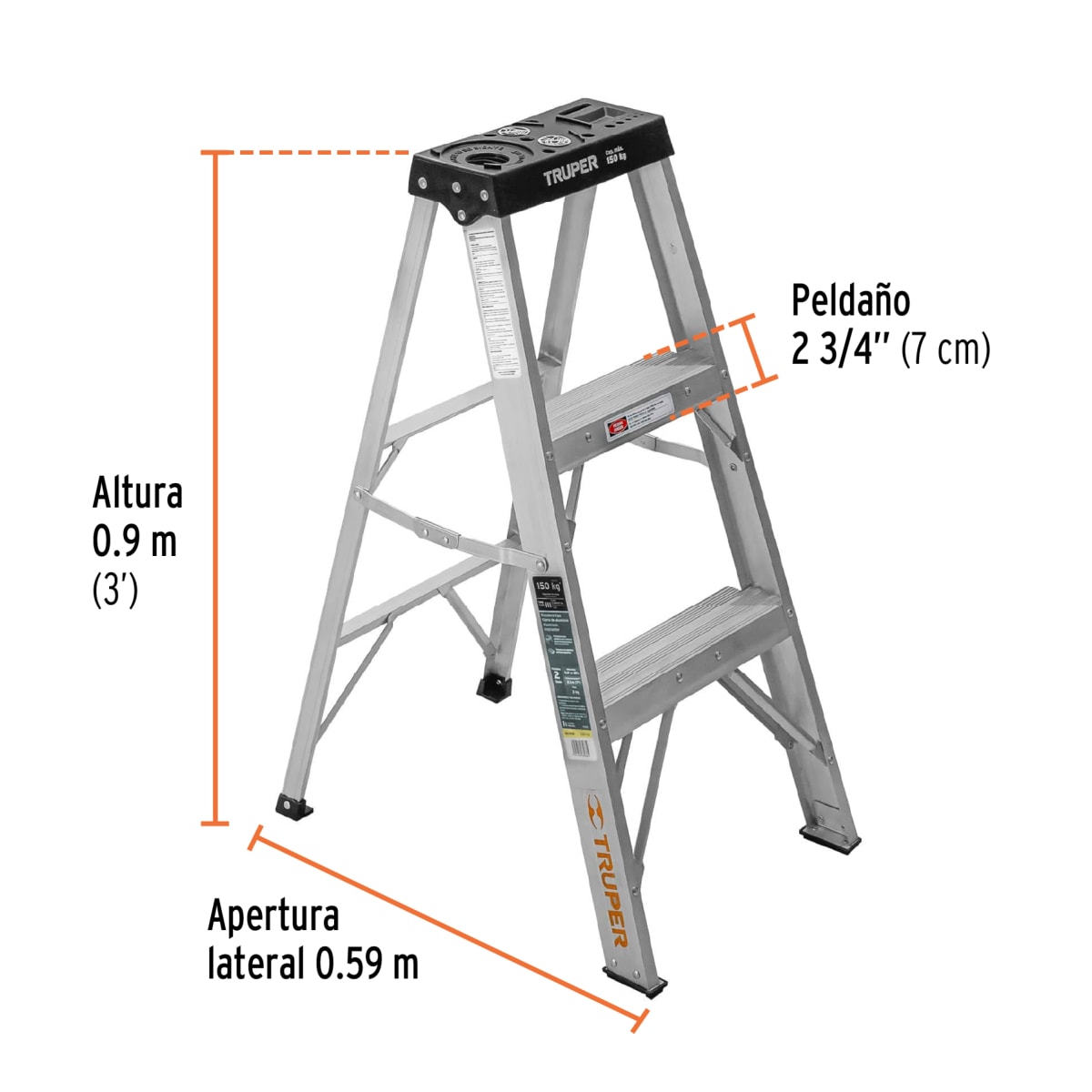 Escalera Tipo Tijera 2 Peldaños Soporta 150 Kg Truper2