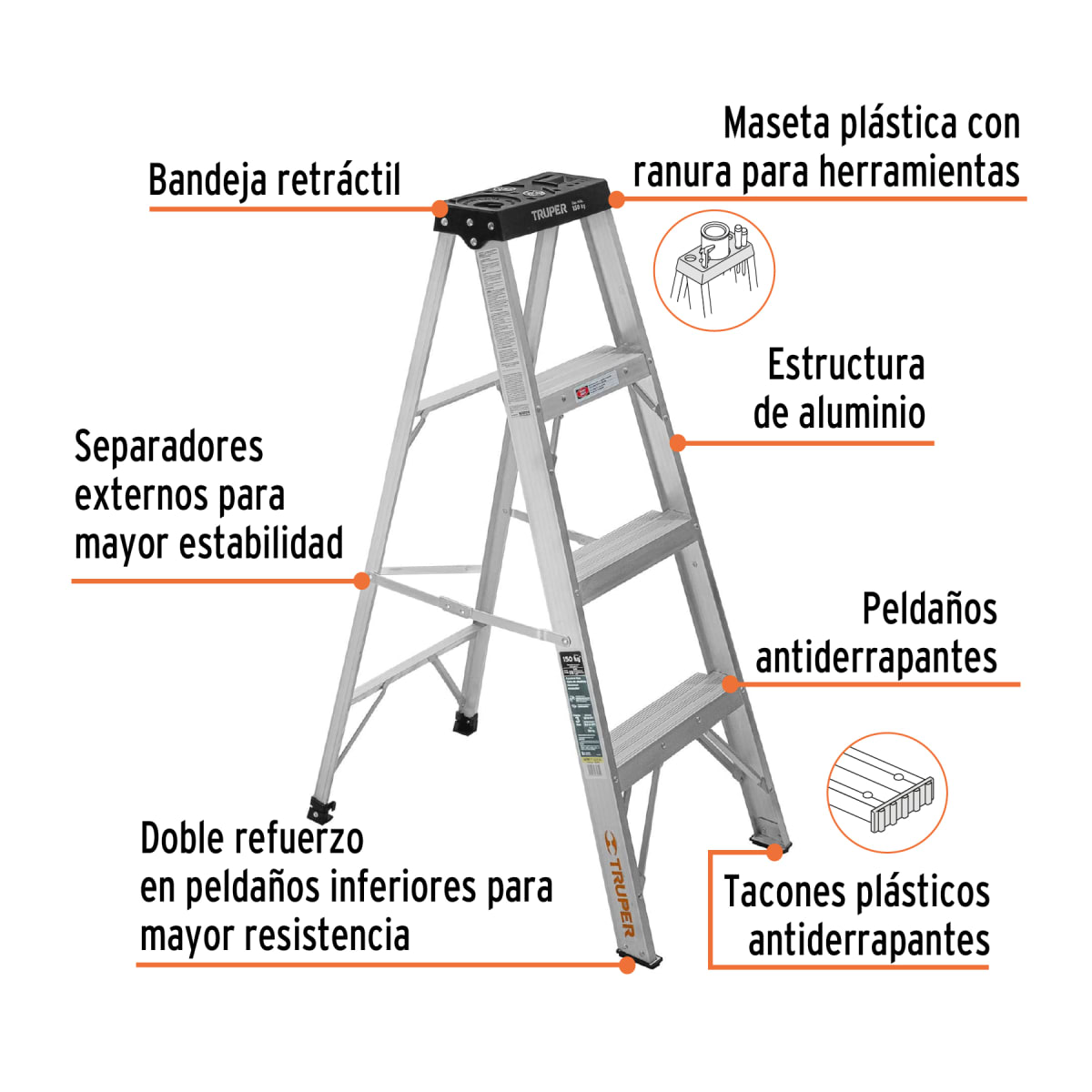Escalera Tipo Tijera 3 Peldaños Soporta 150 Kg Truper2