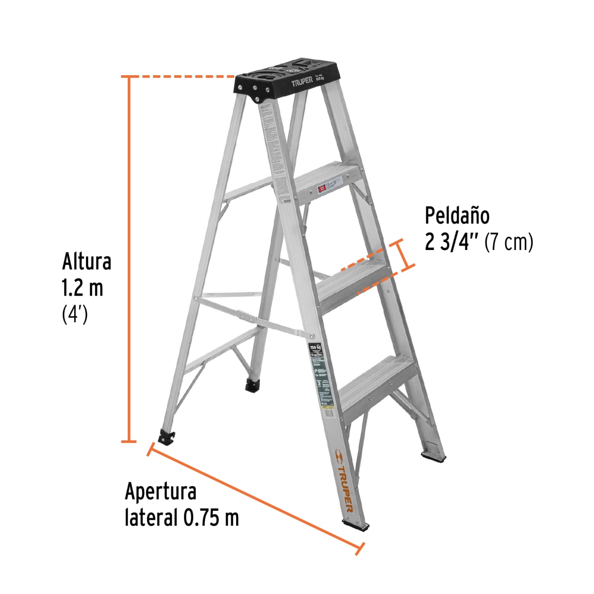 Escalera Tipo Tijera 3 Peldaños Soporta 150 Kg Truper3