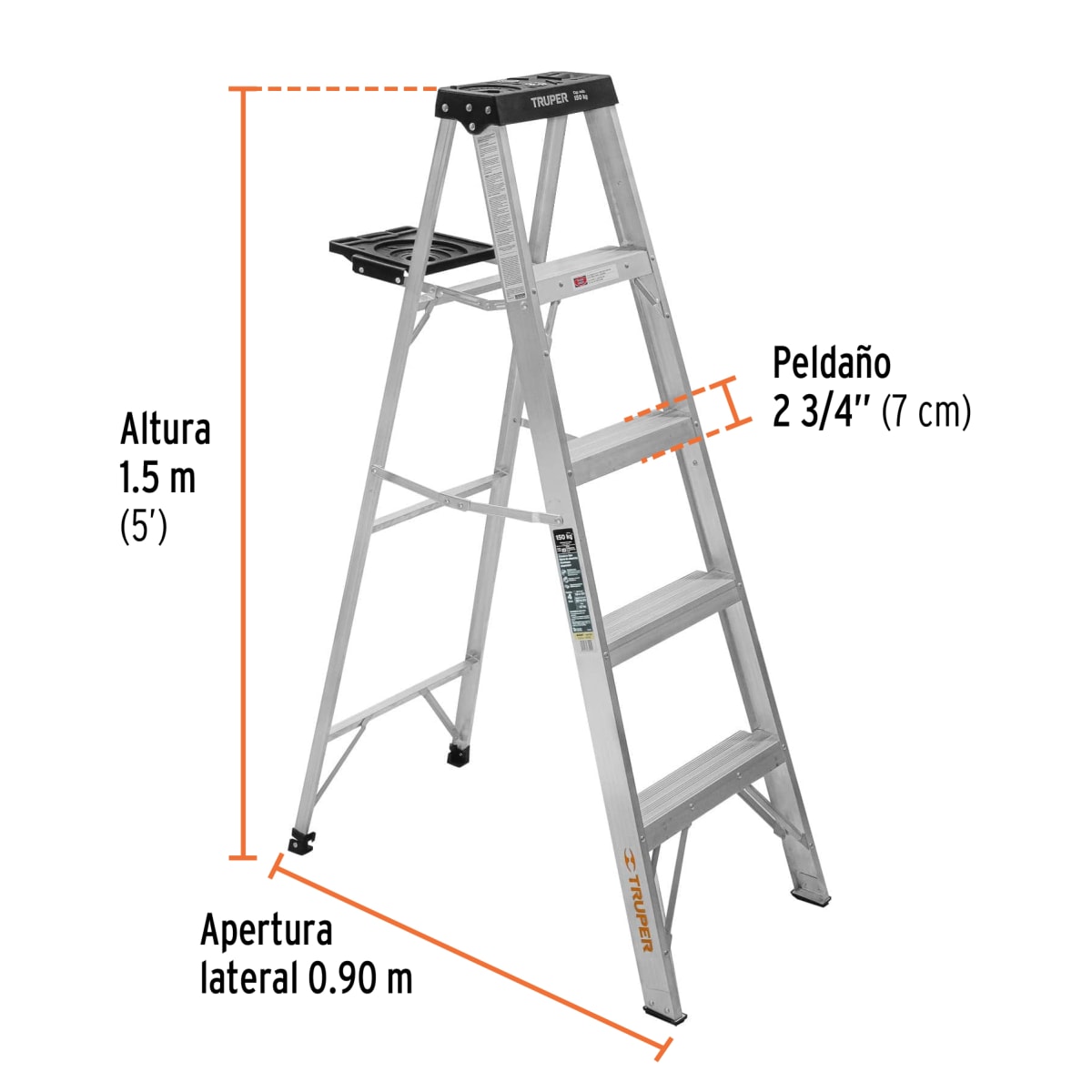 Escalera Tipo Tijera 4 Peldaños Soporta 150 Kg Truper3