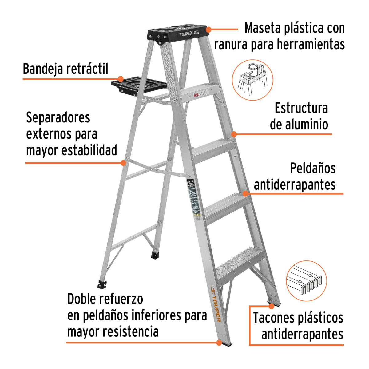 Escalera Tipo Tijera 6 Peldaños Soporta 150 Kg Truper6