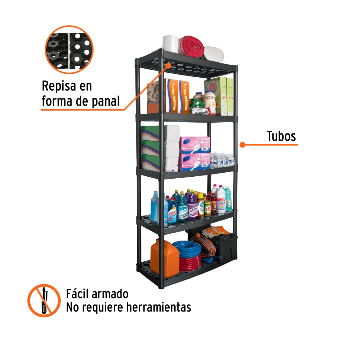 Kit Estante 5 Repisas Truper + Organizador 18 Compartimentos Pretul3