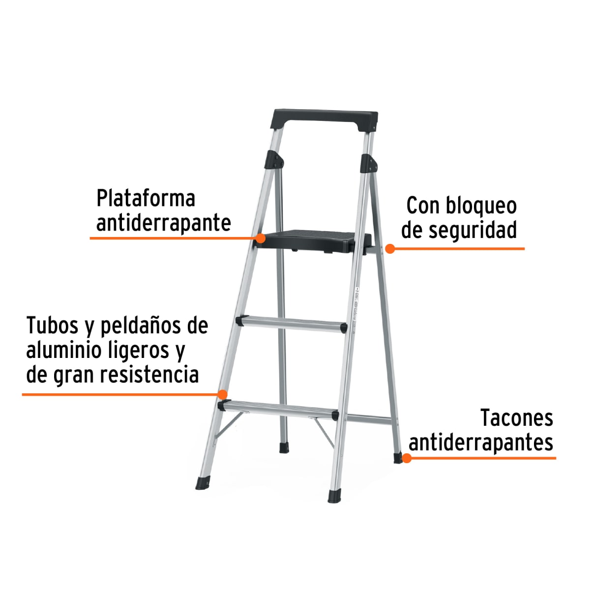 Escalera Tubular 3 Peldaños Aluminio Truper3