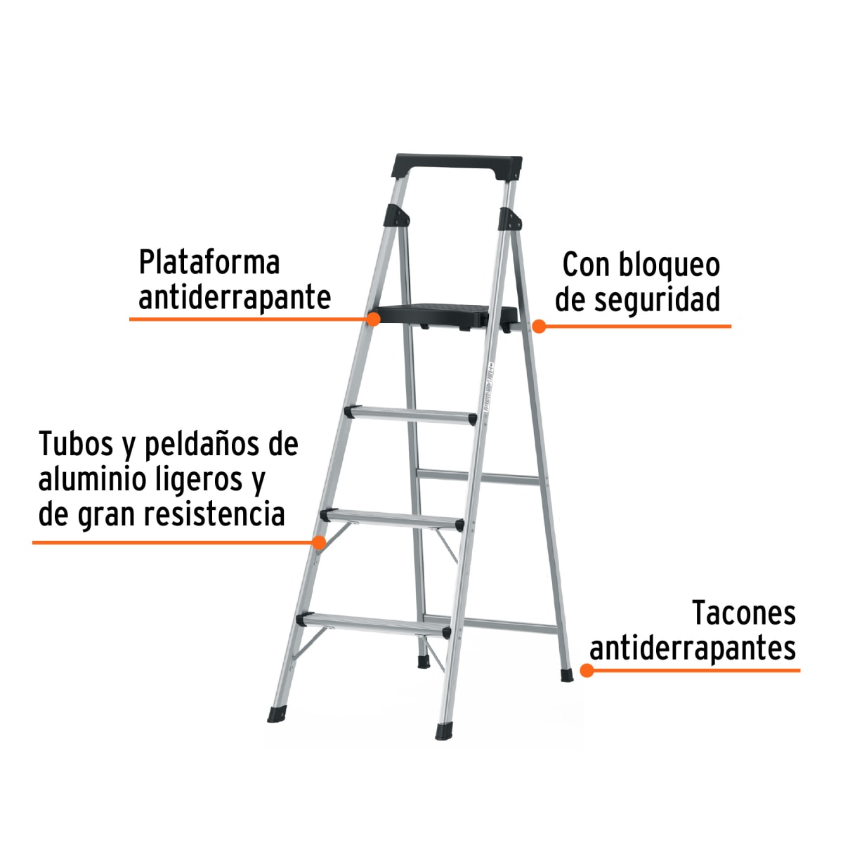 Escalera Tubular 4 Peldaños Aluminio Truper3