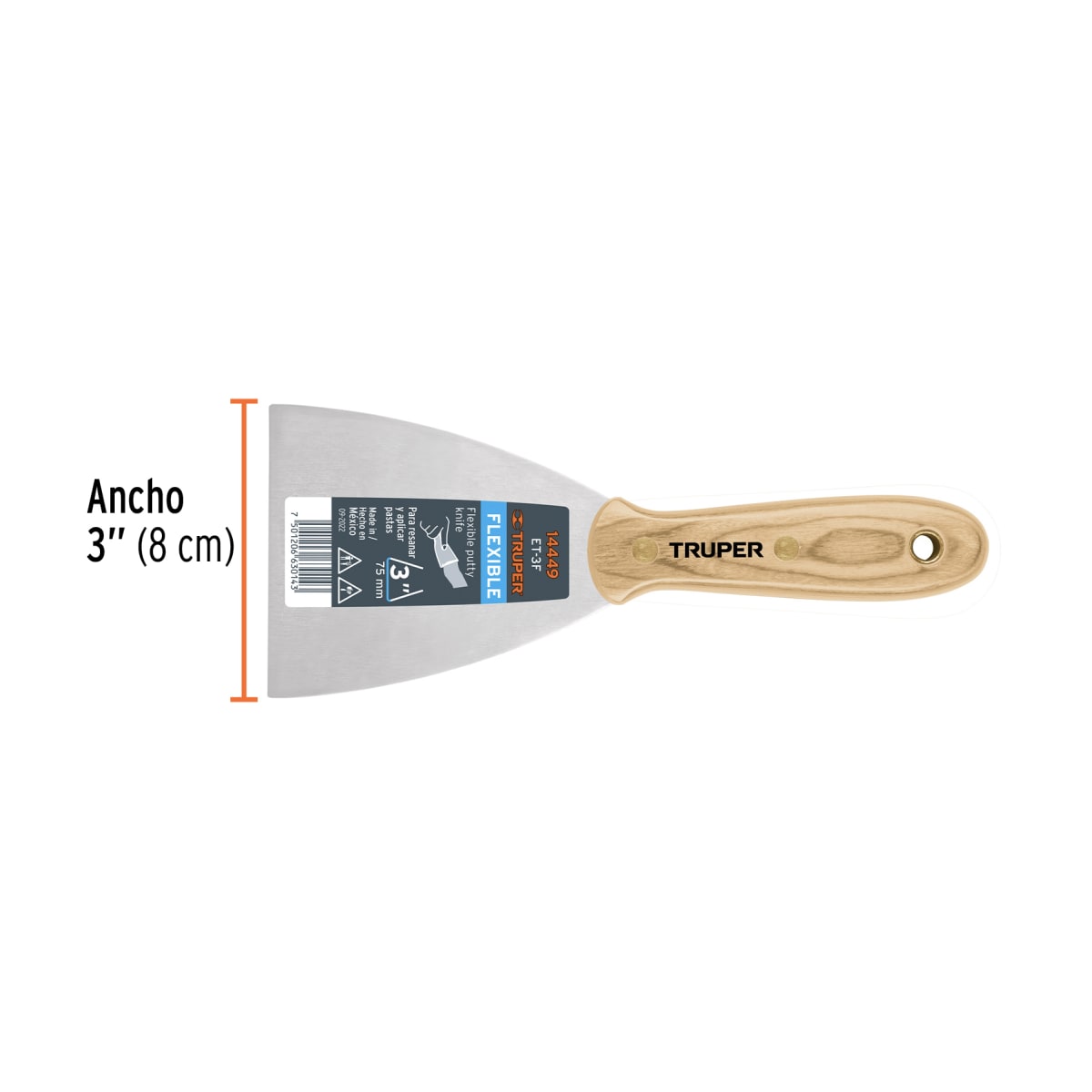 Espátula flexible 3'' con mango de madera Truper3