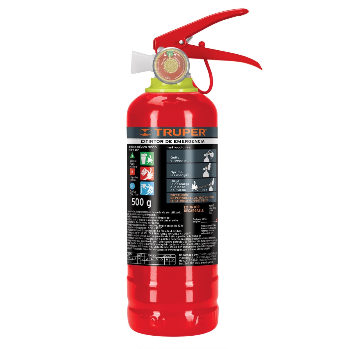 Extintor Portátil Recargable 0.5 Kg Tipo ABC Truper1