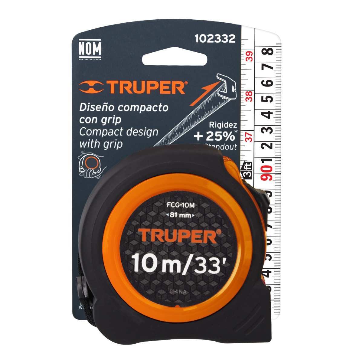 Flexómetro compacto 10 m con grip, cinta 25 mm, Truper5