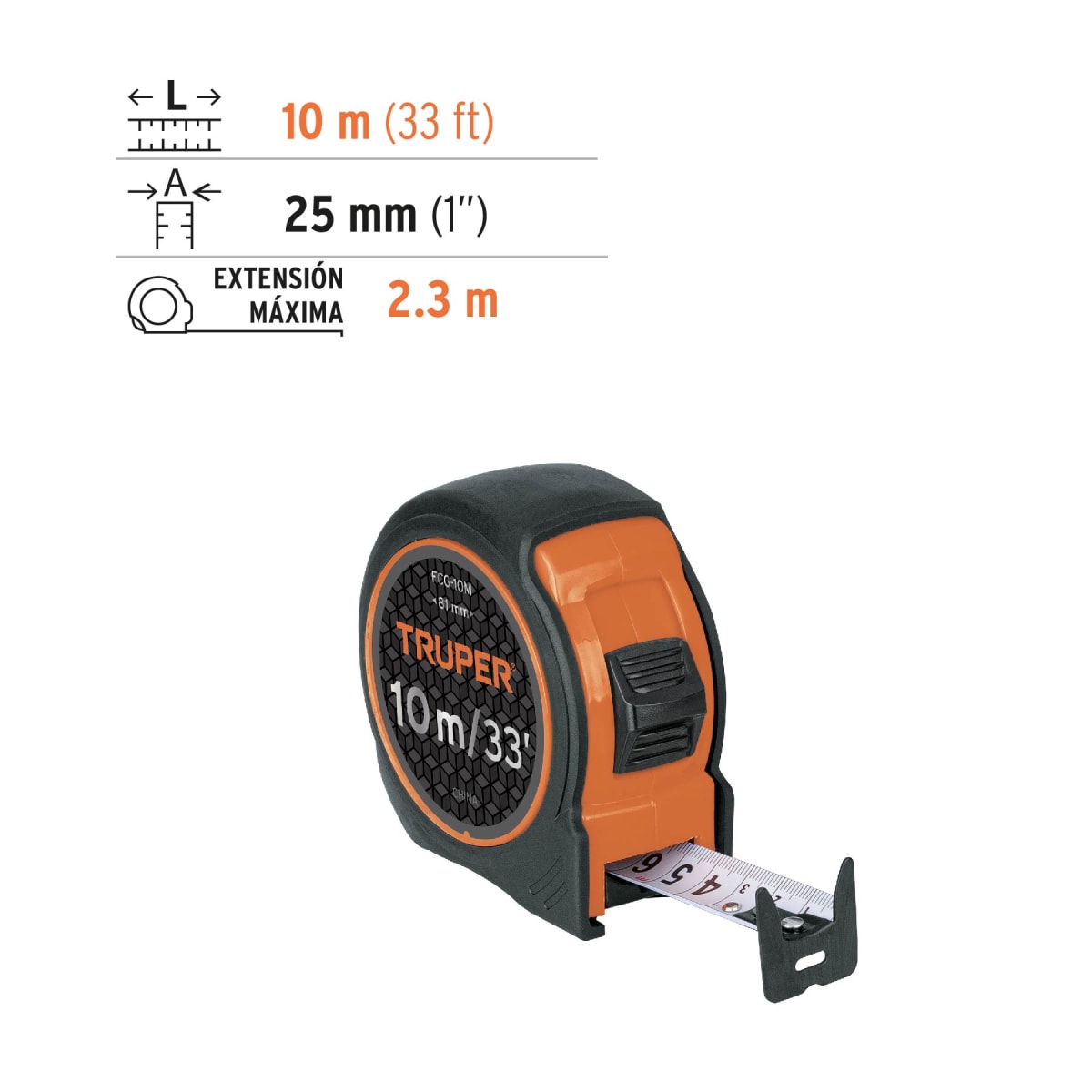 Flexómetro compacto 10 m con grip, cinta 25 mm, Truper3