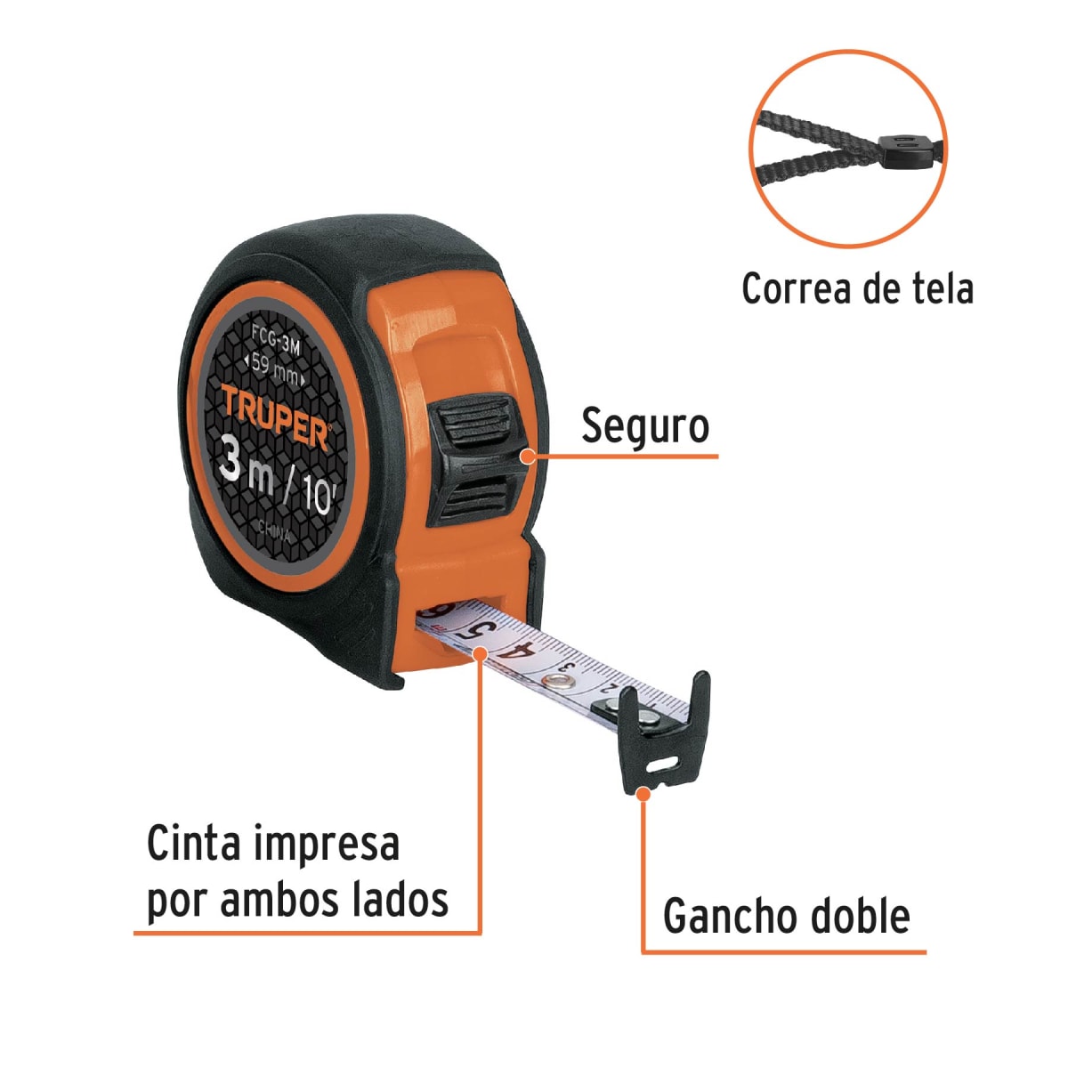 Wincha compacta contra impactos 3 m cinta 16 mm Truper2