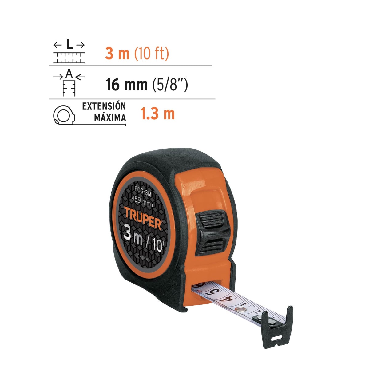 Wincha compacta contra impactos 3 m cinta 16 mm Truper3