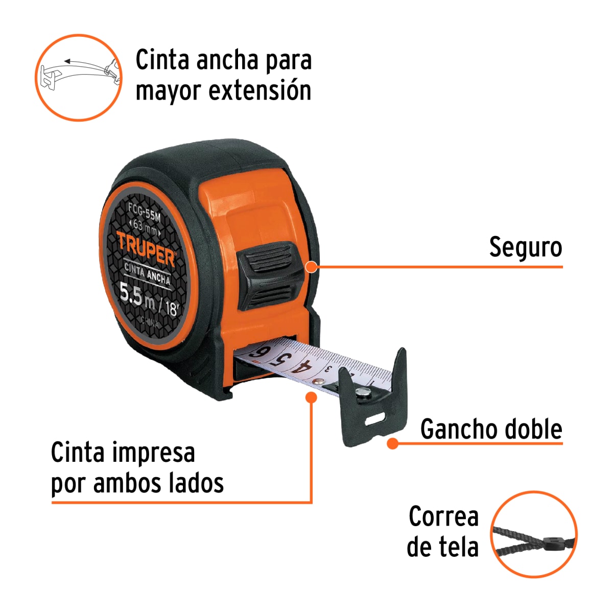 Wincha compacta contra impactos 5.5 m cinta 25 mm, Truper2