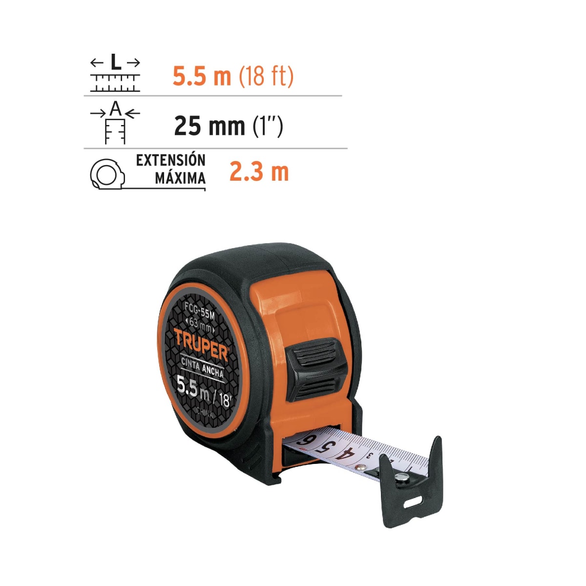 Wincha compacta contra impactos 5.5 m cinta 25 mm, Truper3
